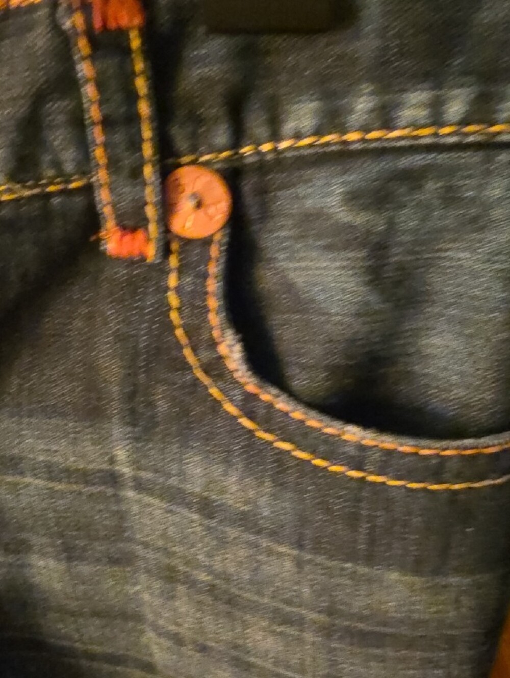 True Religion Dark Blue Denim Jean Shorts with Contrast Stitching - Picture 3 of 11